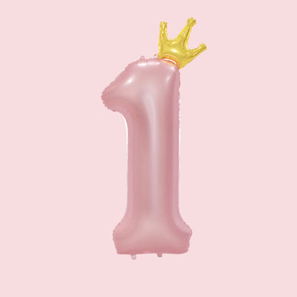 34-Inch Princess Crown Pastel Pink Helium Quality Birthday Party Foil Number Balloons