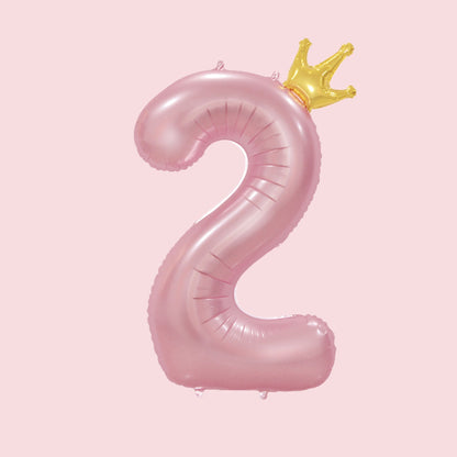 34-Inch Princess Crown Pastel Pink Helium Quality Birthday Party Foil Number Balloons