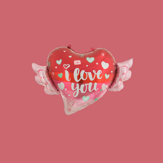 18 inch I love you wings red foil heart balloon