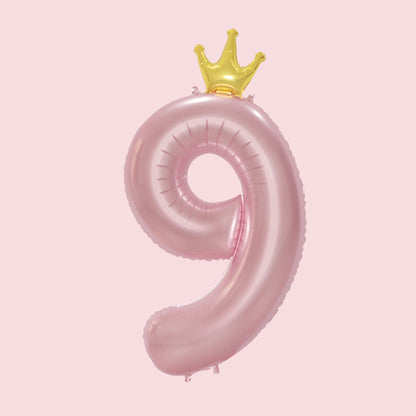 34-Inch Princess Crown Pastel Pink Helium Quality Birthday Party Foil Number Balloons