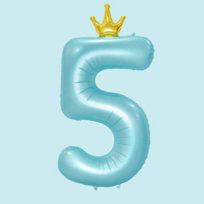 34-Inch King Crown Pastel Blue Helium Quality Birthday Party Foil Number Balloons