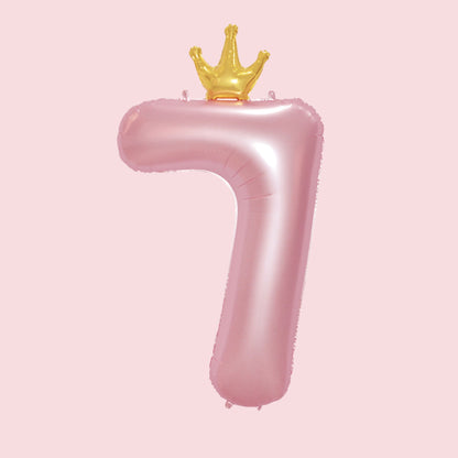 34-Inch Princess Crown Pastel Pink Helium Quality Birthday Party Foil Number Balloons