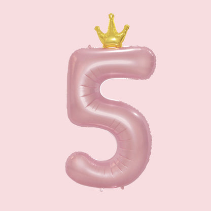 34-Inch Princess Crown Pastel Pink Helium Quality Birthday Party Foil Number Balloons