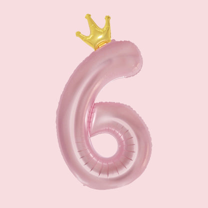 34-Inch Princess Crown Pastel Pink Helium Quality Birthday Party Foil Number Balloons