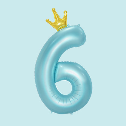 34-Inch King Crown Pastel Blue Helium Quality Birthday Party Foil Number Balloons